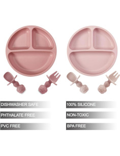 Set de Alimentación para Bebés PandaEar - 2 Platos de Succión Rosa 2