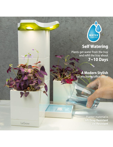 Maceta Interior LeGrow con Luz LED y Autorriego 2 Piezas