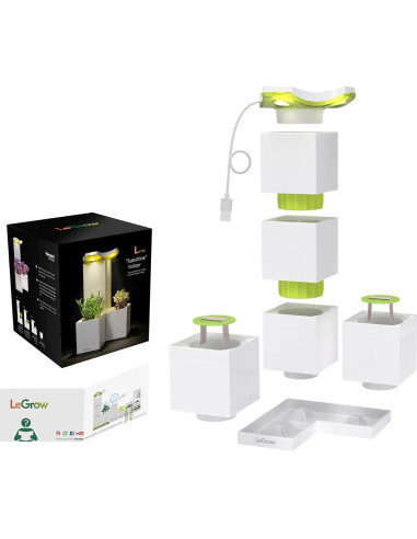 Maceta Interior LeGrow con Luz LED y Autorriego 2 Piezas