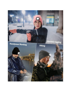 Gorro LED Unisex MELASA Gris, Recargable USB, Calentador de Invierno 2