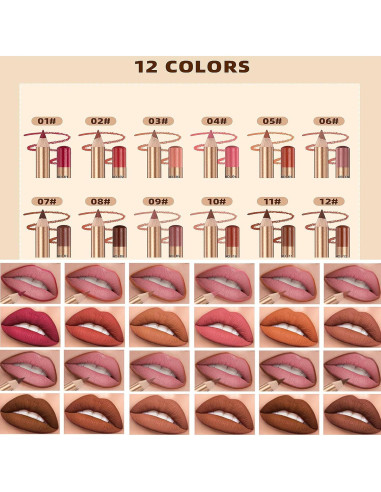 Juego de Lápices de Labios 12 Colores DENESTUP Alta Pigmentación