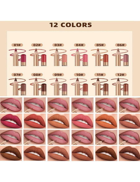 Juego de Lápices de Labios 12 Colores DENESTUP Alta Pigmentación
