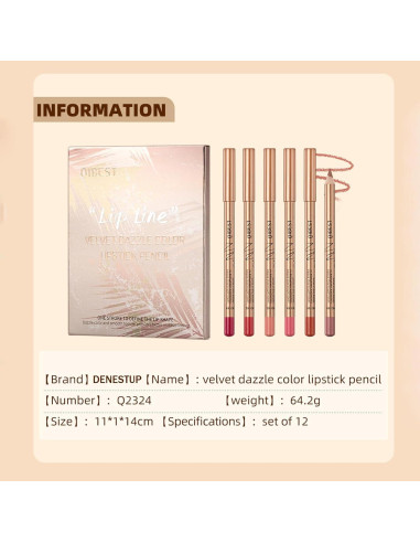 Juego de Lápices de Labios 12 Colores DENESTUP Alta Pigmentación