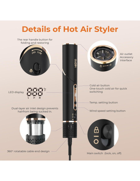 Cepillo de Aire Caliente Oudim 6 en 1 con Iones Negativos