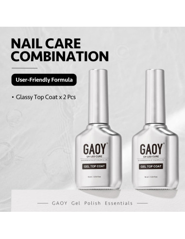 Top Coat Gel Sin Limpieza GAOY 2 Pcs 16ml Brillo Alto