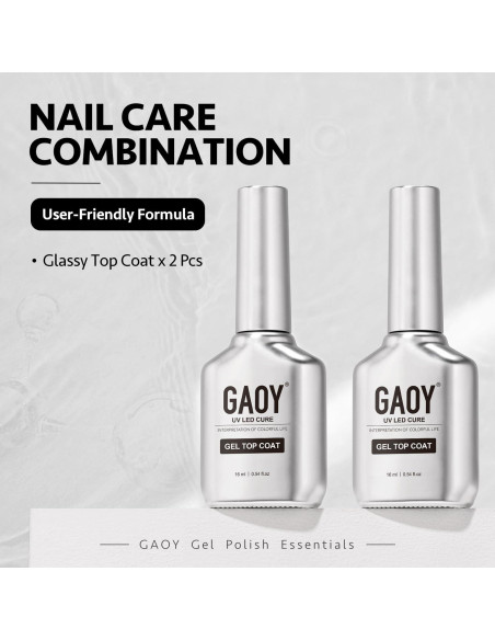 Top Coat Gel Sin Limpieza GAOY 2 Pcs 16ml Brillo Alto