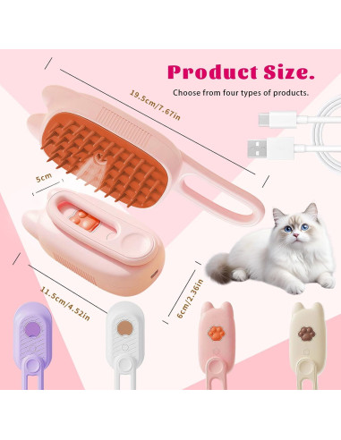 Cepillo de Vapor para Gatos Belieonu 3 en 1 con Spray y Masaje