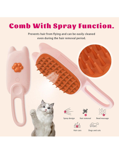 Cepillo de Vapor para Gatos Belieonu 3 en 1 con Spray y Masaje