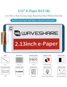 Pantalla E-Ink 2.13" Waveshare HAT 250x122 Rojo/Negro/Blanco 2