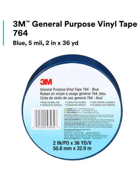 Cinta de Vinilo 3M 764 Azul 5 cm x 32.9 m para Marcado de Suelo