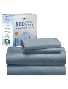 Conjunto de Sábanas King 100% Algodón Sateen California Design Den 800 Hilos Azul