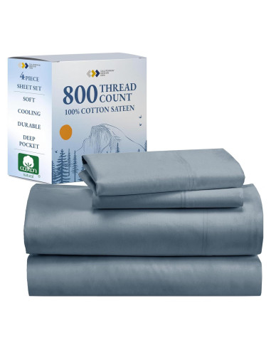 Conjunto de Sábanas King 100% Algodón Sateen California Design Den 800 Hilos Azul