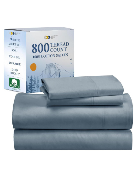 Conjunto de Sábanas King 100% Algodón Sateen California Design Den 800 Hilos Azul