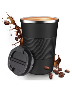 Taza de viaje Baodaadan 350ml acero inoxidable negra