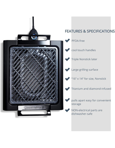 Parrilla eléctrica sin humo Granitestone 1500W 40.6x33cm