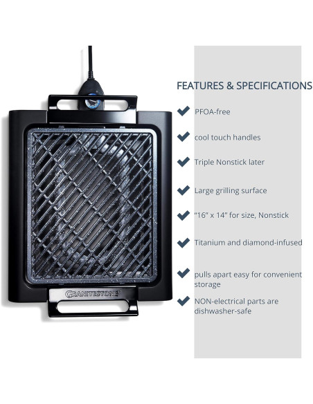 Parrilla eléctrica sin humo Granitestone 1500W 40.6x33cm