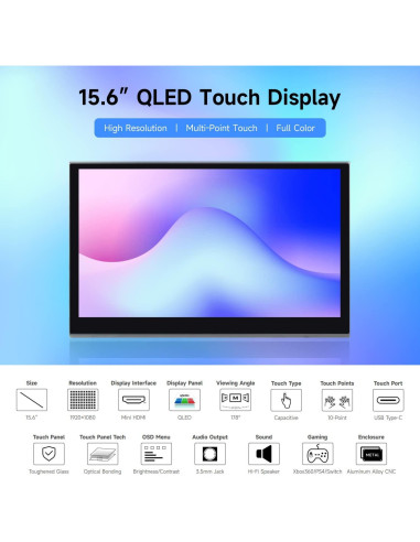 Pantalla QLED 15.6" Waveshare 1920x1080 Compatible Raspberry Pi