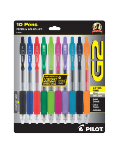 Bolígrafos de Gel Retráctiles Pilot G2, Punta Extra Fina 0.5mm, 10/Paq