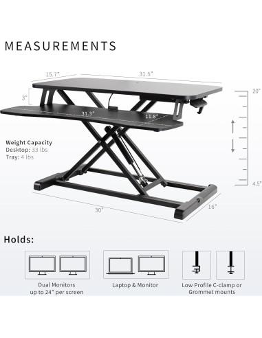 Convertidor de Escritorio VIVO 32" Ajustable Doble Monitor Negro