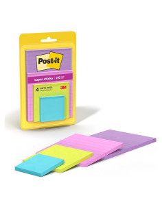 Notas Post-it Súper Adhesivas Neones Supernova, 4 Blocs, 2X Adhesión
