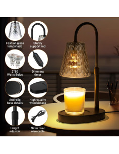 Lámpara Calentadora de Velas SAEIHGAE con Temporizador y Luz Ajustable 2