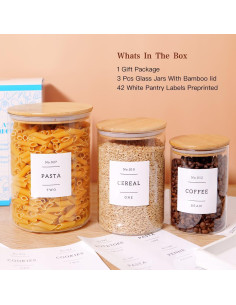 Juego de 3 Tarros de Vidrio Herméticos con Tapas de Bambú - 2.96 L 2