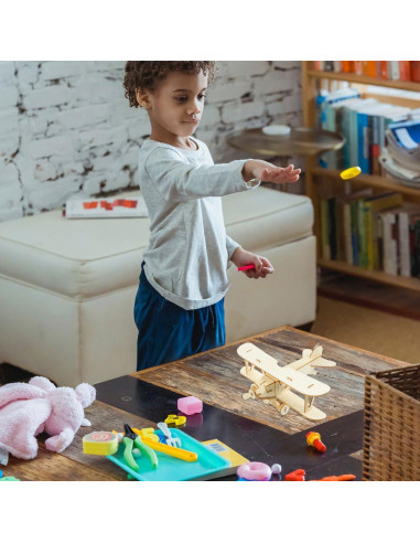 Kit de Manualidades Toyvian Avión de Madera 3D para Pintar