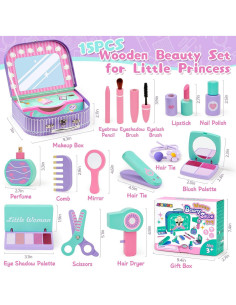 Juego de Maquillaje de Madera Toyssa 15 en 1 para Niñas 3 a 7 Años 2