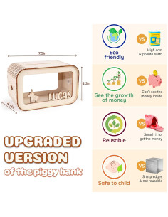 Hucha de Madera Irrompible Kiuties para Niños 30.8x13.2cm 2