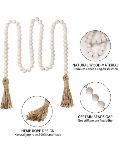 Cuerda de cuentas de madera natural GRBAMBI 147cm con borla