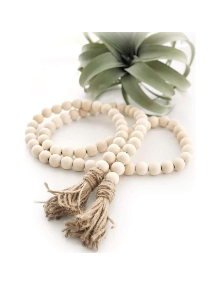 Cuerda de cuentas de madera natural GRBAMBI 147cm con borla