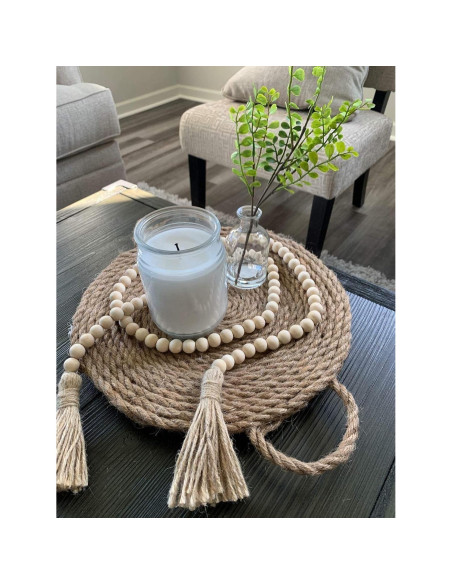Cuerda de cuentas de madera natural GRBAMBI 147cm con borla