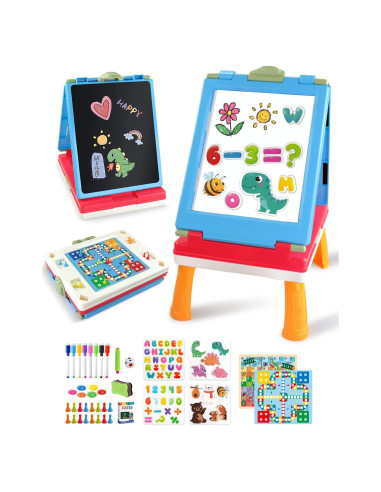 Caballete Artístico Infantil Elovien 4 en 1 Doble Cara Azul