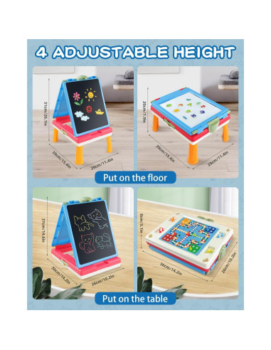 Caballete Artístico Infantil Elovien 4 en 1 Doble Cara Azul