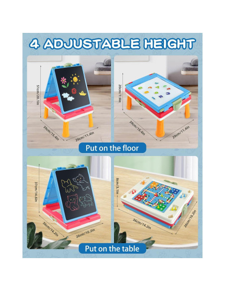 Caballete Artístico Infantil Elovien 4 en 1 Doble Cara Azul