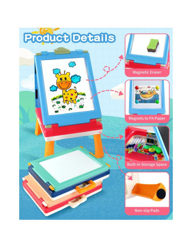 Caballete Artístico Infantil Elovien 4 en 1 Doble Cara Azul