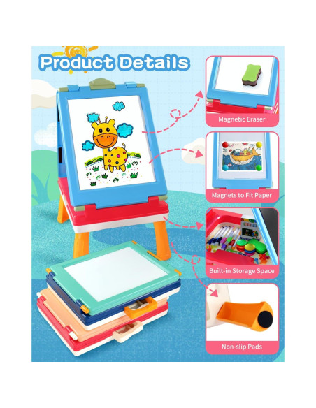 Caballete Artístico Infantil Elovien 4 en 1 Doble Cara Azul