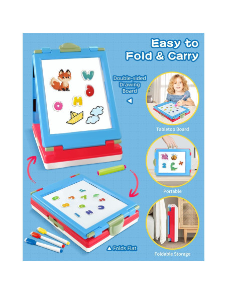 Caballete Artístico Infantil Elovien 4 en 1 Doble Cara Azul