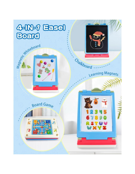 Caballete Artístico Infantil Elovien 4 en 1 Doble Cara Azul