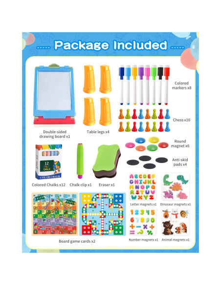 Caballete Artístico Infantil Elovien 4 en 1 Doble Cara Azul