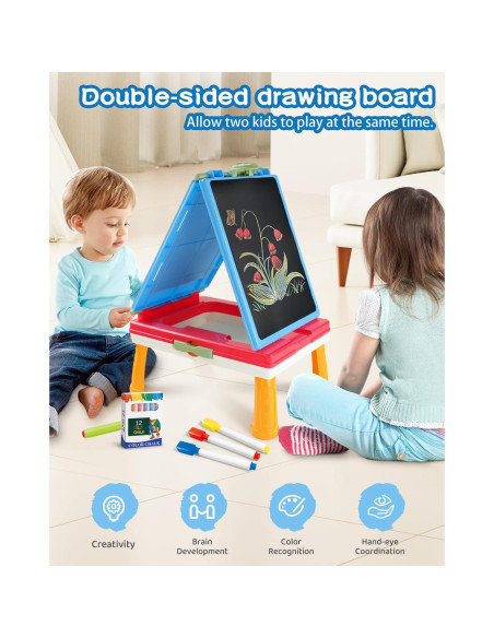 Caballete Artístico Infantil Elovien 4 en 1 Doble Cara Azul