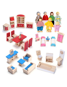 Juego de Muebles de Casa de Muñecas de Madera Giragaer 5 Piezas