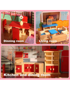 Juego de Muebles de Casa de Muñecas de Madera Giragaer 5 Piezas 2