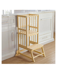 Torre de Cocina para Niños JPMKPD Natural con Barandillas