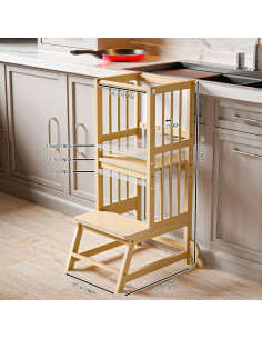 Torre de Cocina para Niños JPMKPD Natural con Barandillas 2