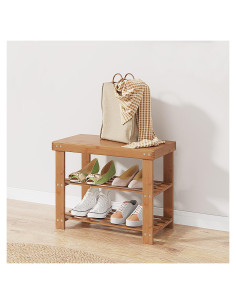 Banco de Zapatero Gosider de Bambú Natural 3 Niveles 51x25x41 cm