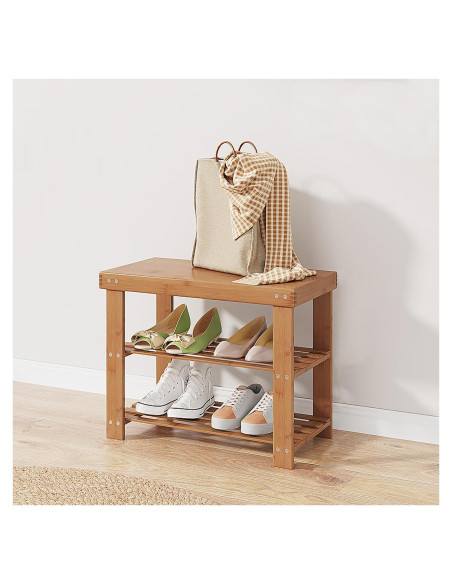 Banco de Zapatero Gosider de Bambú Natural 3 Niveles 51x25x41 cm Banco de Zapatero Gosider de Bambú Natural 3 Niveles 51x25x41 cm