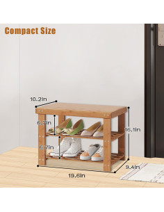 Banco de Zapatero Gosider de Bambú Natural 3 Niveles 51x25x41 cm 2