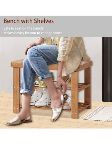 Banco de Zapatero Gosider de Bambú Natural 3 Niveles 51x25x41 cm