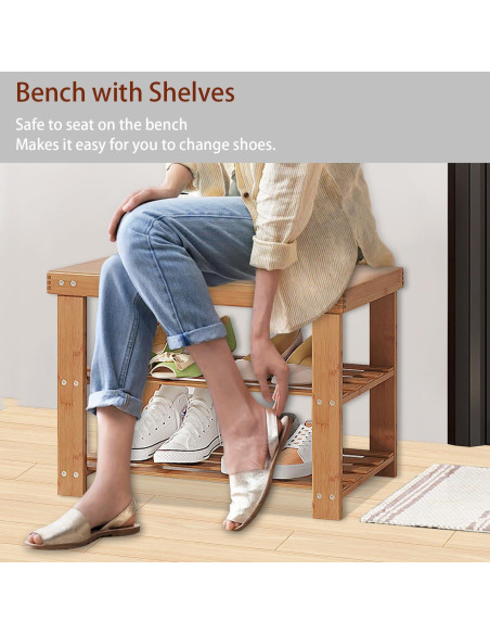 Banco de Zapatero Gosider de Bambú Natural 3 Niveles 51x25x41 cm Banco de Zapatero Gosider de Bambú Natural 3 Niveles 51x25x41 cm